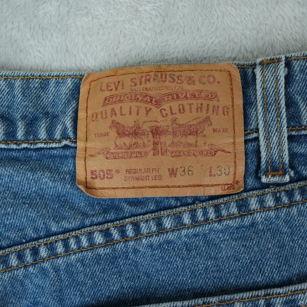 90s‎ Vintage Levis 505 Jeans Mens 36x30 Blue Regular Fit Straight Leg 1998 Denim